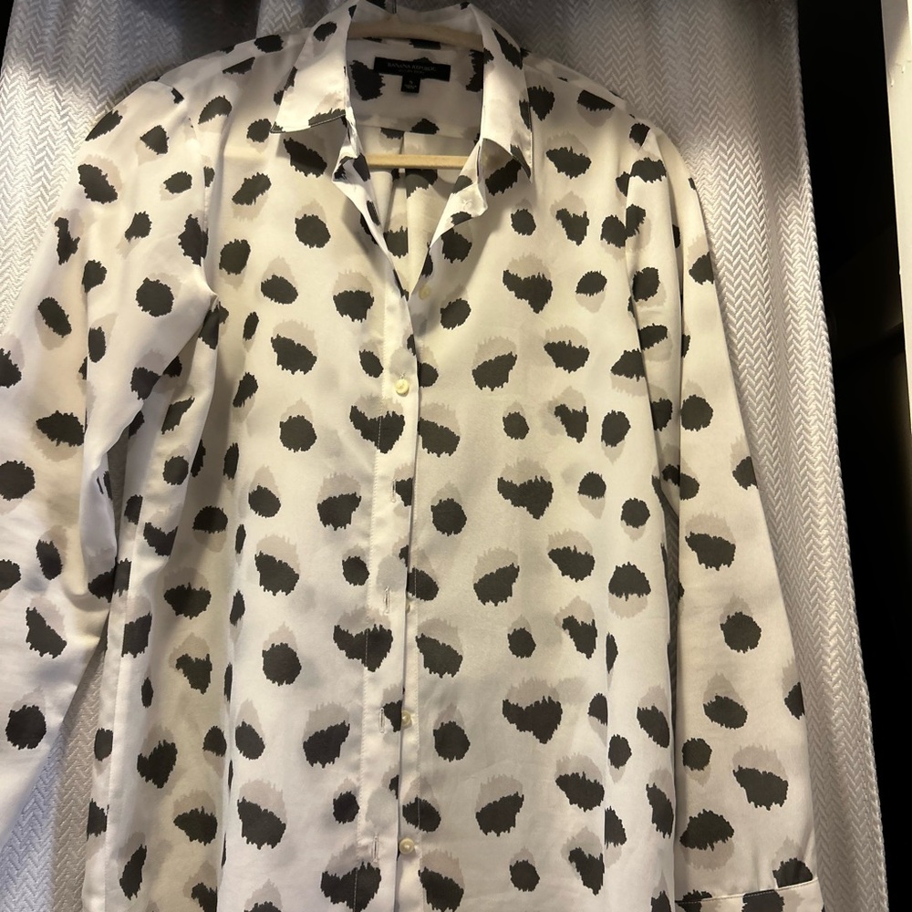 White and Black Polka Dot Button-Up Shirt